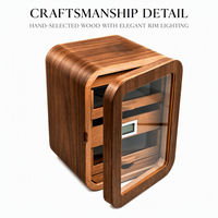 Humidor à cigares de luxe en bois d'ébène noir courbé avec hygromètre numérique et plateaux en cèdre espagnol, petite boîte à cigares mini