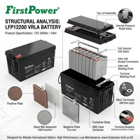 Batterie AGM VRLA FirstPower LFP12200 12V 200Ah sans entretien, batterie au plomb scellée pour système d'alimentation de secours UPS