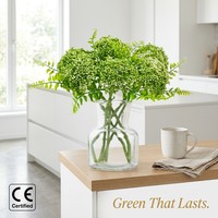 30cm Kunstmatige Groene Allium Bloemstuk, Bolvormige Knopclusters, Varenblad, Glazen Vaas, Op Maat OEM, Decoratie voor Huis en Kantoor