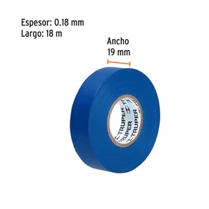 Cinta aislante BOX 8 de 18 m x 19 mm, azul, TRUPER - Product Image 2