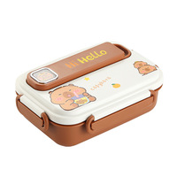 Boîte à lunch carrée isotherme compartimentée en acier inoxydable 316 de qualité alimentaire, à motifs de dessins animés, résistante aux micro-ondes, anti-fuite, type bento