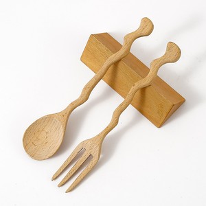 Mới Sáng Tạo Gỗ Sồi Muỗng Cà Phê Món Tráng Miệng Nĩa Với Cong Dài Xử Lý Bằng Gỗ Dao Kéo - Product Image 1