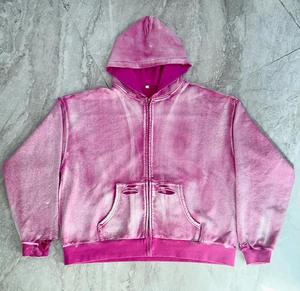 เสื้อฮู้ดดี้สไตล์วินเทจ Y2K ทรงโอเวอร์ไซส์ แขนยาว ซิปยาวเต็มตัว กระเป๋าแบบสองชั้น สีไล่เฉดแบบฟอกย้อม ลุคสตรีทแวร์ - Product Image 2