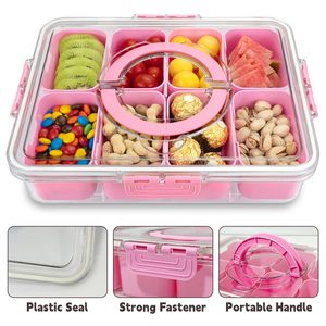 8 Compartments Clear Divided Serving Tray with <b>Lid</b> and Handle Portable Snack Box <b>Containers</b> Veggie Tray Candy Organizer - Product Image 3