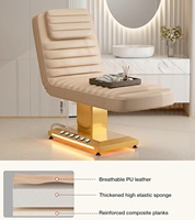 Lit de Soin Électrique Moderne avec Base Lumineuse LED, Lit de Spa Facial Incurvé Noir de Luxe, Mobilier de Salon de Beauté Réglable, Lit de Beauté