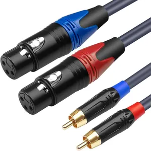 Kabel pengeras suara Stereo, 2 XLR betina ke 2 RCA jantan 3Pin XLR jantan ke ganda colokan RCA kabel Audio Stereo kabel penguat mikrofon