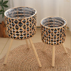 Pot de fleurs d'intérieur <span class=keywords><strong>en</strong></span> rotin artificiel pour la maison, support réglable <span class=keywords><strong>en</strong></span> <span class=keywords><strong>bois</strong></span>, pots de fleurs et jardinières <span class=keywords><strong>en</strong></span> rotin tressé, vente <span class=keywords><strong>en</strong></span> gros - Product Image 5