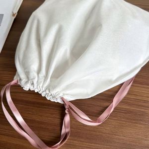 High Quality Cotton Canvas <b>Drawstring</b> Bag Double Ribbon Natural Dust <b>Pouch</b> With Custom Logo Accepted for Promotional - Product Image 3