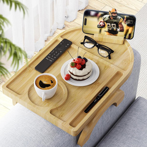 Plateau d'accoudoir en bambou avec support pour téléphone et porte-gobelet, pliable et portable pour pouf, usage domestique - Product Image 4
