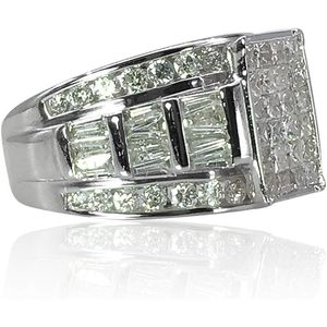 Anillo de Diamantes Ornaatis en Oro Blanco de 14k, Corte Princesa, Engaste Invisible, Diamantes Redondos Brillantes y Baguette, Talla 7.5 - Product Image 3