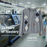 100% Reiner Kaschmir-Hoodie-Pullover für Damen mit Rautenmuster, Langarm, Herbst-Winter, Individuelles Logo, Geringe Mindestbestellmenge 10 Stück