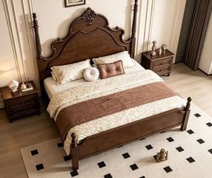 Premium Queen Size Solid Wood Carved Spindle <b>Bed</b> With Ornate Tall Headboard For Vintage Bedroom - Product Image 3