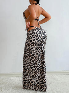 Stock Dieren Print Cheetah 3 Stuks Badmode Vrouwen Driehoekige Top Bikini Set Lange Rok Cover Ups XS-L - Product Image 3