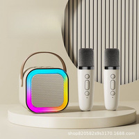 Máquina de Karaoke Portátil Mini con Altavoz, Luces LED RGB, 2 Micrófonos Inalámbricos, Micrófono Integrado, Potencia de Salida de 5-10W para Fiestas