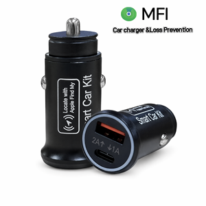 Caricabatterie per Auto Universale USB + Type-C in Materiale ABS, Uscita 12V/2A, Modello TR200, Certificazione MIF, Localizzatore Find My Tracker - Product Image 1
