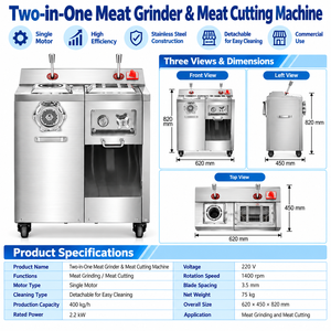 Machine à hacher la viande 2 en 1, commerciale, détachable, en acier inoxydable, 400 kg/h, hachoir à viande électrique pour boucheries - Product Image 3