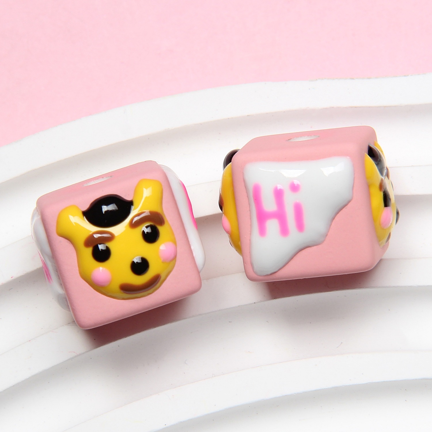 Pink beads + yellow dog hi