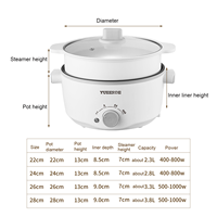 YUEDISI Poêle Électrique Multifonction 24cm 2.8L Antiadhésive pour Usage Domestique et Dortoir