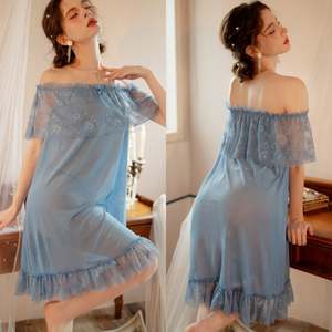 Nouvelle arrivée Sfy9662, robe de nuit à épaules dénudées pour la Saint-Valentin, robe élégante en dentelle contrastée, robe babydoll ample, vêtements de nuit sexy - Product Image 1