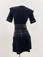AIMEISI Nouvel ensemble jupe et haut tricoté perlé élégant à manches courtes, taille haute, 2 pièces pour femmes