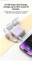 Batterie externe portable 20000 mAh 22,5 W à charge rapide avec affichage LED, sortie Type-C et entrée Micro USB, compatible usine