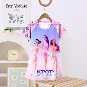 Camiseta de Personaje de Anime K-POP Kpop Demon Hunters, Vestido para Dormir, Pijama Cómodo con Estampado de Dibujos Animados, Bata para Mujeres y Niñas - Product Image 1