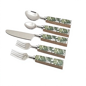 <b>STAR</b> CRAFTS INDIA Eco Friendly Enamel Print Wood Handle & Stainless Steel <b>Mirror</b> Polish Flatware 5 Pcs Set Cutlery Set - Product Image 1