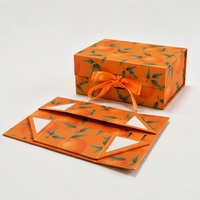 Vouwbare cadeaudoos met magneetsluiting, oranje fruit cadeaupakket verpakking, satijnen lint, groothandel, bulk, op maat gemaakt, aangepast logo