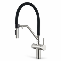 Keran Dapur 3 Fungsi dengan Semprotan Tarik Turun, Stainless Steel, Kepala Semprot Ganda, Putar 360 Derajat, Tuas Tunggal, Mewah