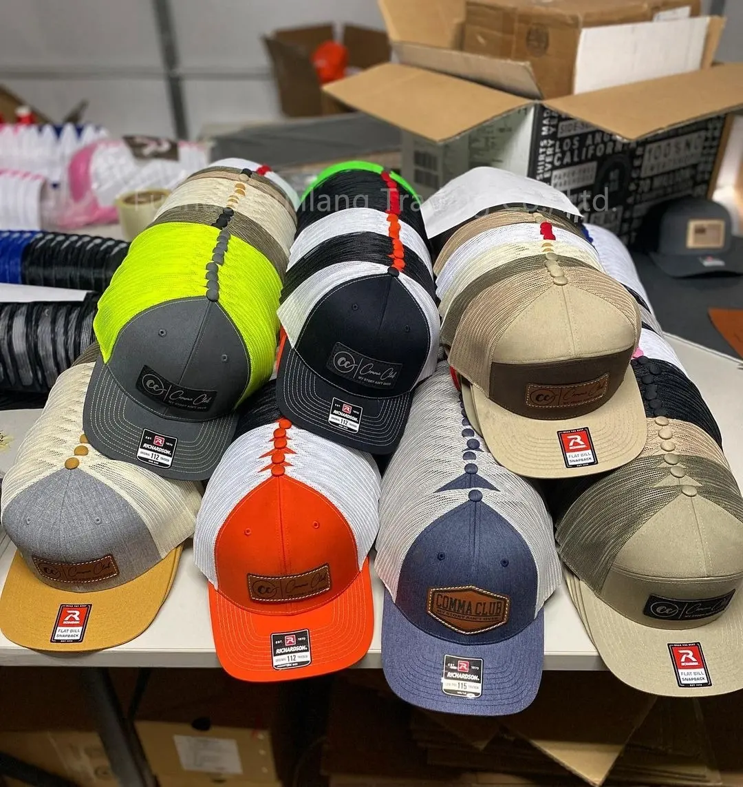 Cappellino con ricamo personalizzato in pelle con Logo Patch Cap Richardson 112 cappello da camionista in rete con chiusura in bianco cappello da Baseball cappellino da papà cappelli da camionista