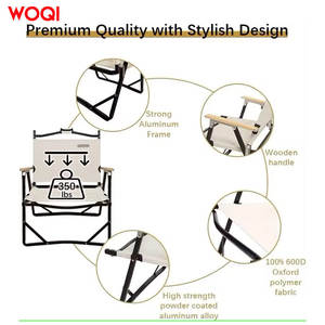 Chaise pliante WOQI avec structure en aluminium, capacité 350 lbs, pour extérieur, camping, jardin, avec poignée en bois et sac de rangement - Product Image 1