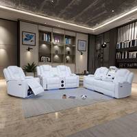 Conjunto de Sofás Reclinables Eléctricos de Cuero Sintético de Alta Calidad con Reposacabezas Móvil y Mesa Elevadora, Ecológico para Sala de Estar