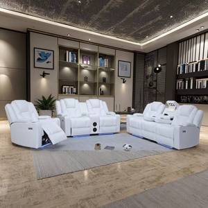 Conjunto de Sofás Reclinables Eléctricos de Cuero Sintético de Alta Calidad con Reposacabezas Móvil y Mesa Elevadora, Ecológico para Sala de Estar - Product Image 5