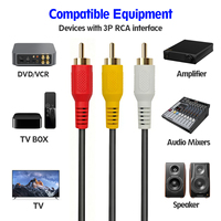 Câble RCA AV composite 3 cœurs plaqué or, câbles audio-vidéo en cuivre rouge, blanc, jaune pour TV, DVD, décodeur
