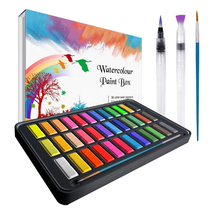 Новый набор из 36 цветов Акварельная краска торт с фонтаном набор кистей в металлической подарочной коробке экологически чистый набор краски для рисования подарок