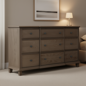 Cómoda Baudouin de Roble Envejecido con 9 Cajones, Mueble de Dormitorio de Madera Maciza, Diseño Elegante, Independiente - Product Image 2