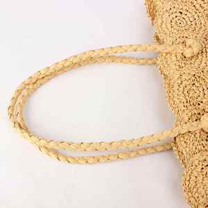 กระเป๋าถือสานทรงถังขนาดใหญ่สำหรับผู้หญิง เหมาะสำหรับวันหยุดริมทะเล ขายส่งจากโรงงาน กระเป๋าชายหาดทำมือพร้อมซิป - Product Image 3