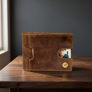 WRIZA <b>Men's</b> Genuine Leather Slim Bifold <b>Wallet</b> Minimalist Style Fold Closure RFID Blocking <b>Card</b> Holder Short Length Custom - Product Image 4