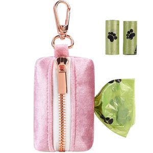 Dispenser Personalizzato per Sacchetti Igienici per Cani in Velluto con Logo, <span class=keywords><strong>Porta</strong></span> Sacchetti <span class=keywords><strong>Rosa</strong></span> per Escrementi di Cane - Product Image 1