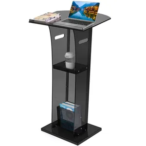 Acryl Podiumstand Preekstoelen Moderne Lessenaar Met Opslagplank Voor Klaslokaal Bruiloft Voor Kerken 47.5Inch Handgemaakte Nieuwe Casting