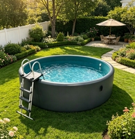 Aufblasbarer PVC-Pool für Draußen mit Drop-Stitch-Technologie, 4m Durchmesser, Rund, Großformatig, Tragbarer Familien- und Kinder-Schwimmpool mit Bodenplane