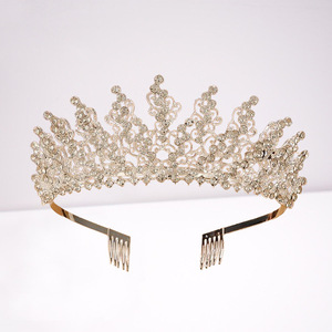 Corona de <span class=keywords><strong>Miss</strong></span> Universo al por mayor, corona de flores europea y americana, diadema de boda con diamantes incrustados en cristal, corona para desfile. - Product Image 2