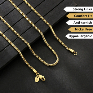 Collier en acier inoxydable plaqué or 14K, 2mm 3mm 4mm, pour femmes et hommes, personnalisable, tendance, avec maillons Rolo, Câble, Franco, Box, Blé - Product Image 3