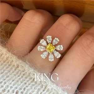 King Silver Jewelry Flower Zircon Cocktail <b>Ring</b> Women's Everyday Wear <b>Fine</b> <b>Rings</b> - Product Image 3