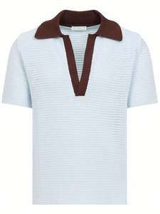 Polo tricoté en pur coton 100% d'été personnalisé demi-cardigan pull pour hommes pull polo sans boutons - Product Image 6