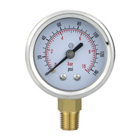 Polished Stainless Steel Protective Bezel Pressure Gauge Solid Brass Bottom Thread Connector Pressure Gauge