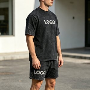 Ensembles de t-shirts grande taille pour hommes, ensembles deux pièces à manches courtes 480 g/m² pour hommes, 100 % coton éponge, ensembles décontractés d'été - Product Image 3