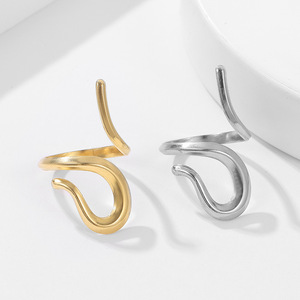Anel aberto de aço inoxidável minimalista banhado a ouro 18K para mulheres e homens joia anel geométrico irregular ajustável à prova d'água - Product Image 3