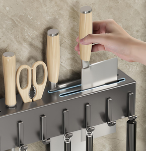 Cooking Utensils Holder Wall-Mounted Chopsticks <b>Storage</b> <b>Kitchen</b> Knives Holder <b>Rack</b> Smart Kitchenware Organizer With Steel Hooks - Product Image 4