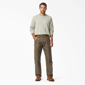 Pantalon cargo décontracté et sportif pour homme, coupe droite ample, multi-poches, idéal pour l'extérieur et la gym, 100 % coton, braguette zippée mi-longue - Product Image 2
